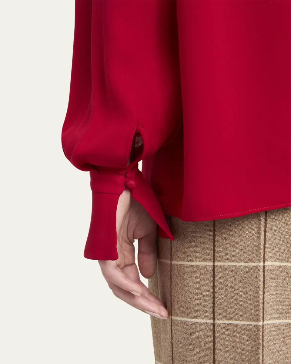 Valentino Garavani Mock-Neck Silk Long-Sleeve Top | Thumbnail 5