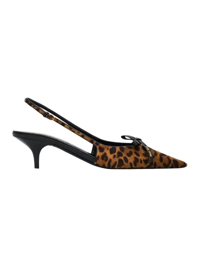 55mm Leopard Calf Hair Bow Slingback Pumps 55mm Leopard Calf Hair Bow Slingback Pumps