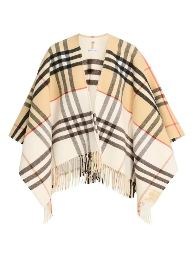 Burberry Contrast Check Cashmere-Wool Cape