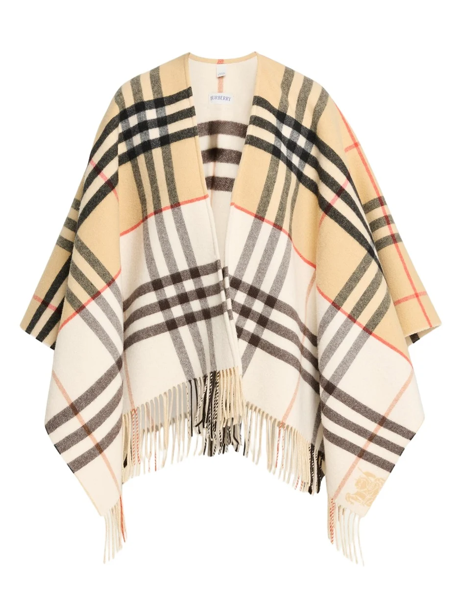 Burberry Contrast Check Cashmere-Wool Cape