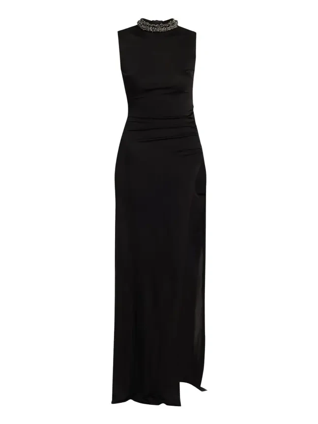Fonda Beaded Side-Slit Column Gown