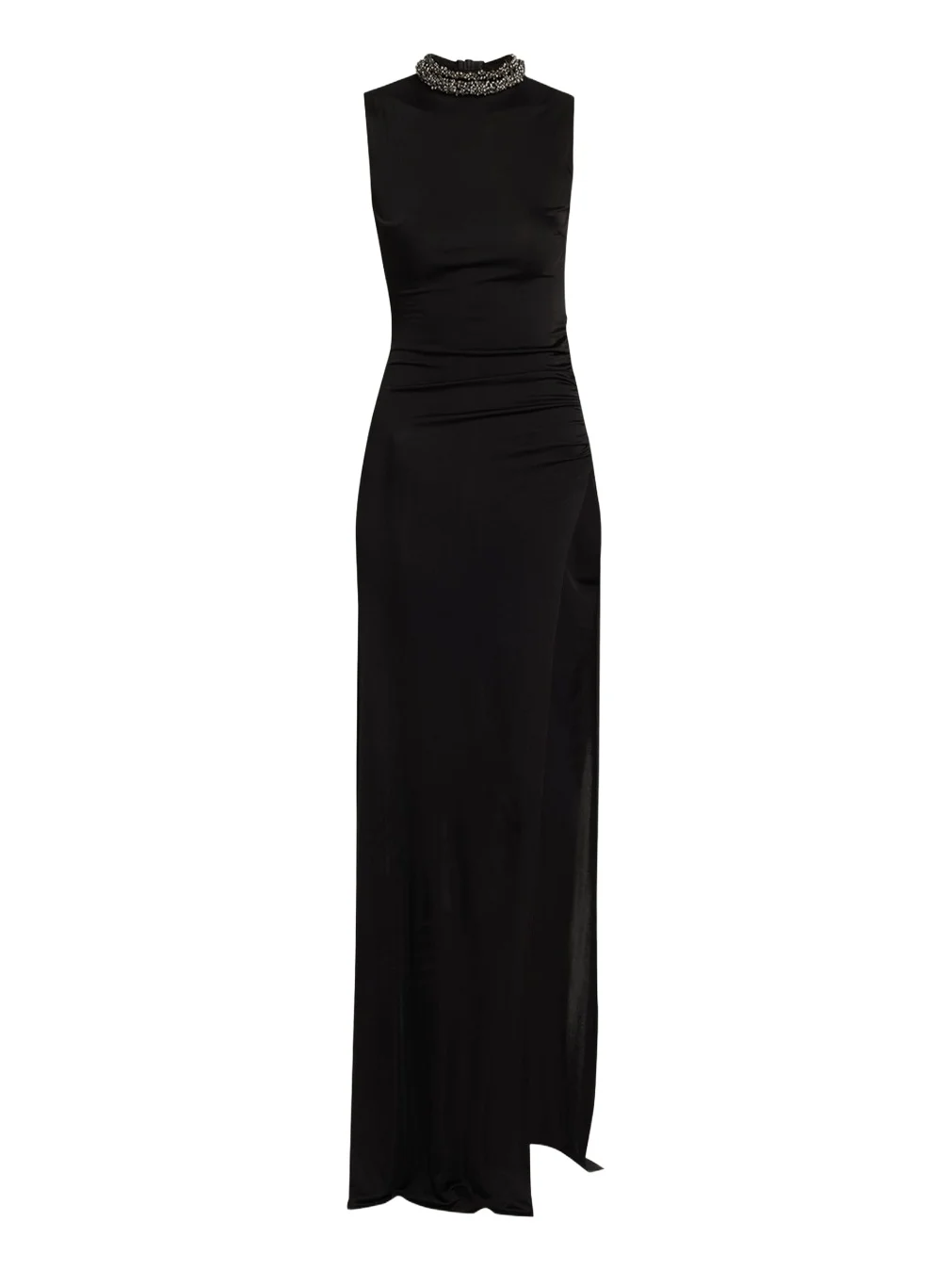 Fonda Beaded Side-Slit Column Gown