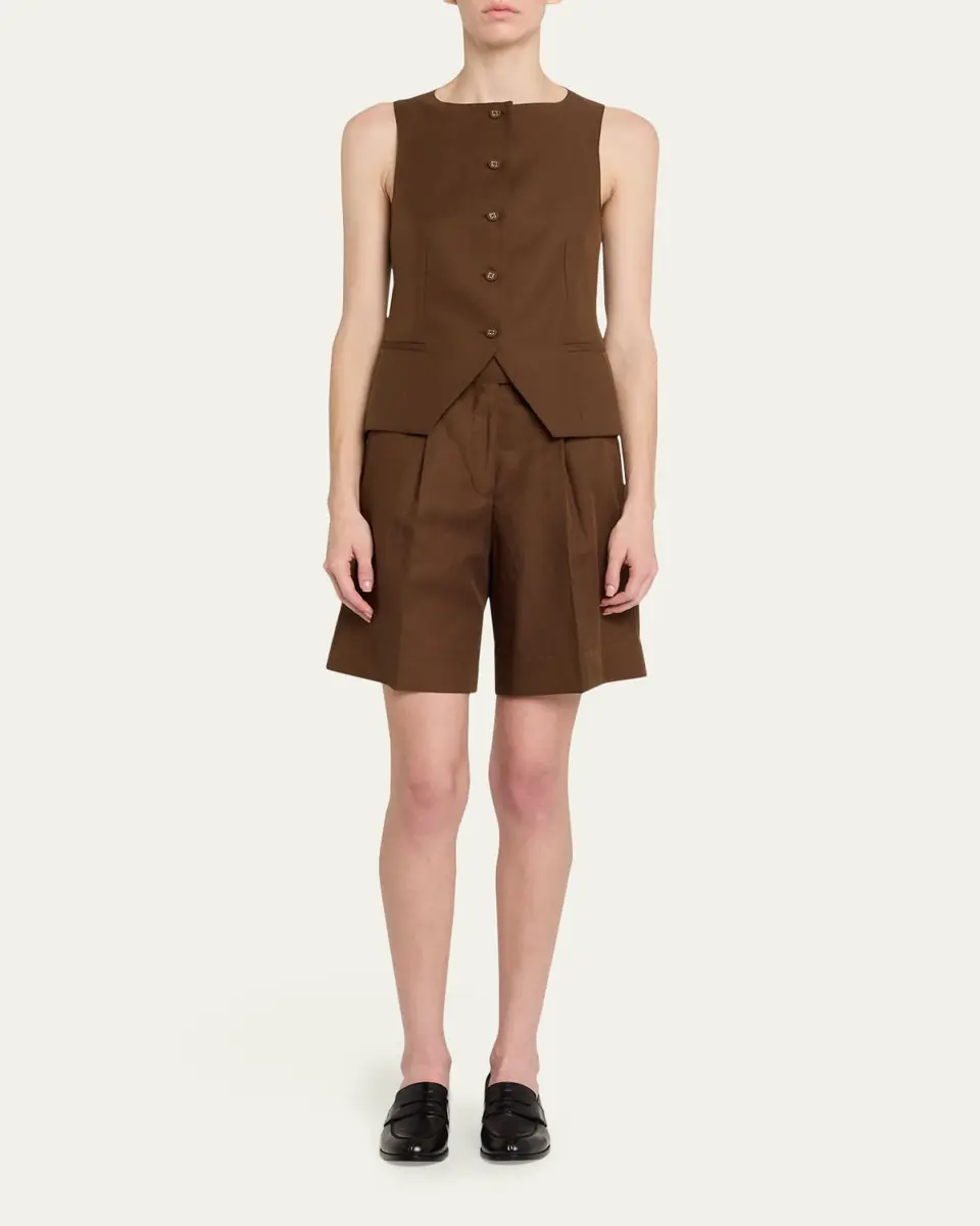 OFFICINE GÉNÉRALE Dalva Belted Italian Linen Shorts | Thumbnail 2