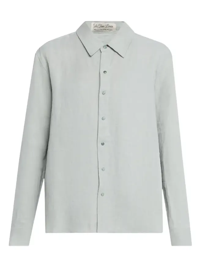 Silver Solid Linen Button-Front Shirt Silver Solid Linen Button-Front Shirt