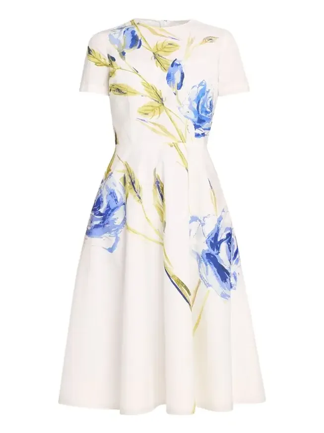 Cotton Floral Print Short-Sleeve Midi Dress Cotton Floral Print Short-Sleeve Midi Dress