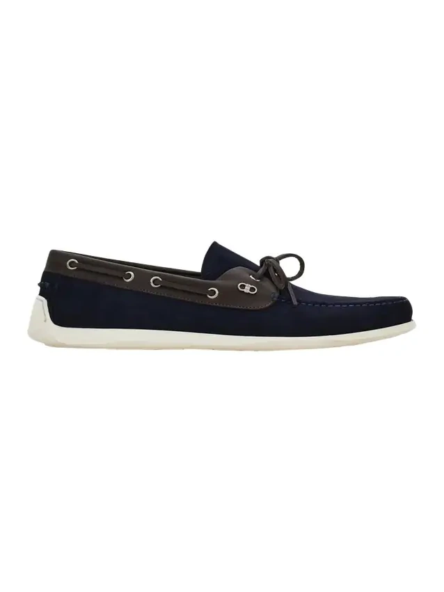 Ferragamo Men's Bahia Suede Leather-Trim Boat Shoes