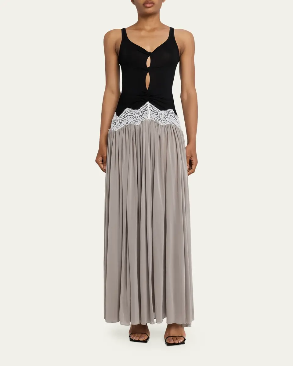 Christopher Esber Verner Open-Twist Pleated Lace-Trim Jersey Maxi Dress | Thumbnail 2 Christopher Esber Verner Open-Twist Pleated Lace-Trim Jersey Maxi Dress | Thumbnail 2