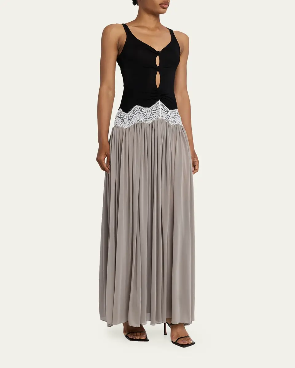 Christopher Esber Verner Open-Twist Pleated Lace-Trim Jersey Maxi Dress | Thumbnail 4 Christopher Esber Verner Open-Twist Pleated Lace-Trim Jersey Maxi Dress | Thumbnail 4