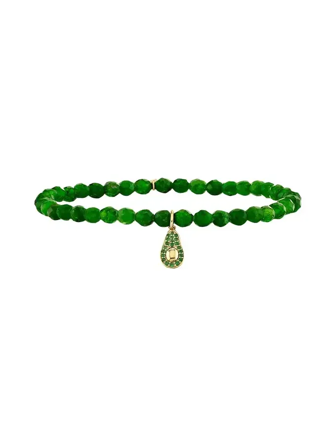 14K Emerald Avocado Charm on Bead Bracelet