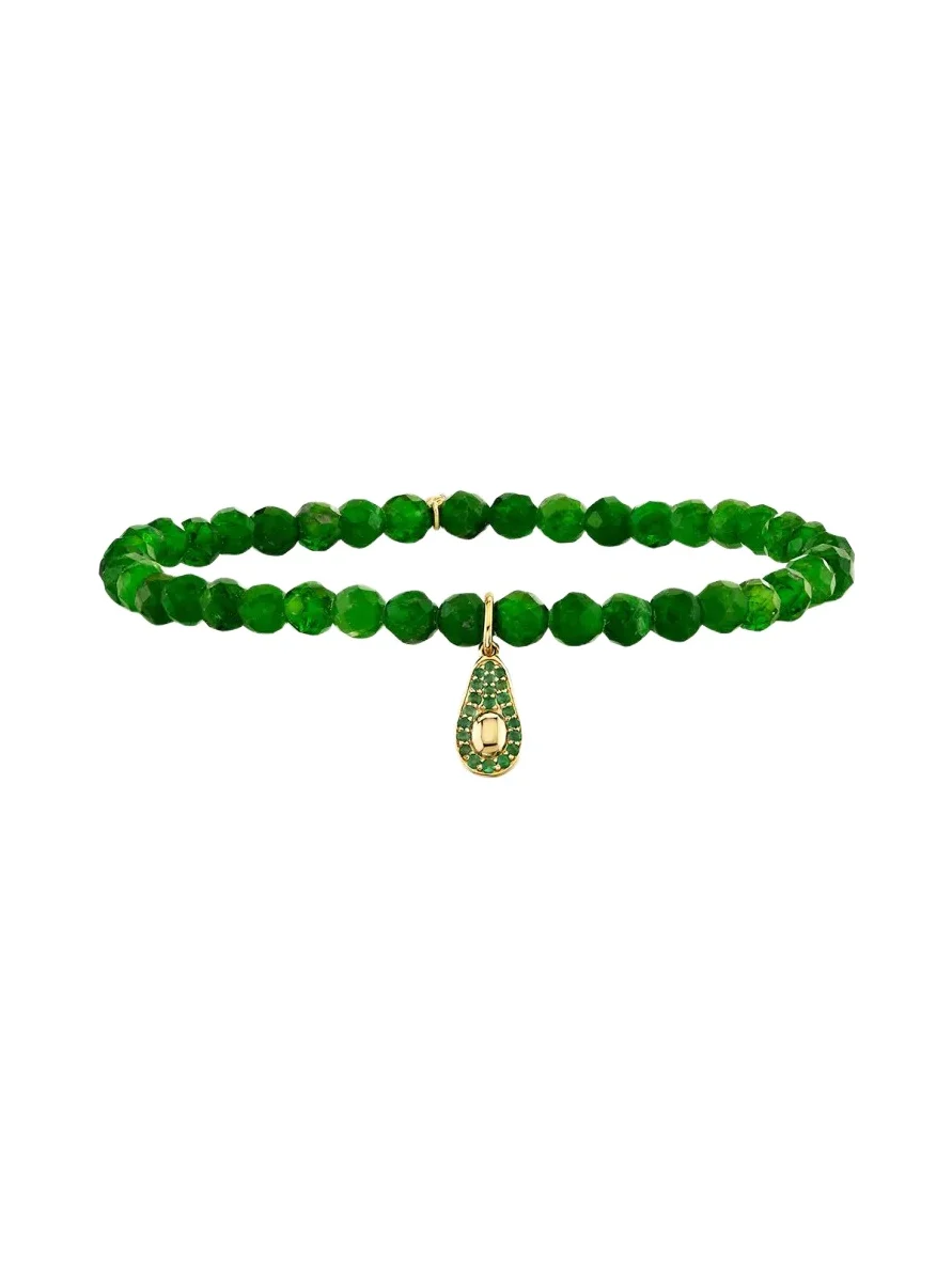 14K Emerald Avocado Charm on Bead Bracelet 14K Emerald Avocado Charm on Bead Bracelet