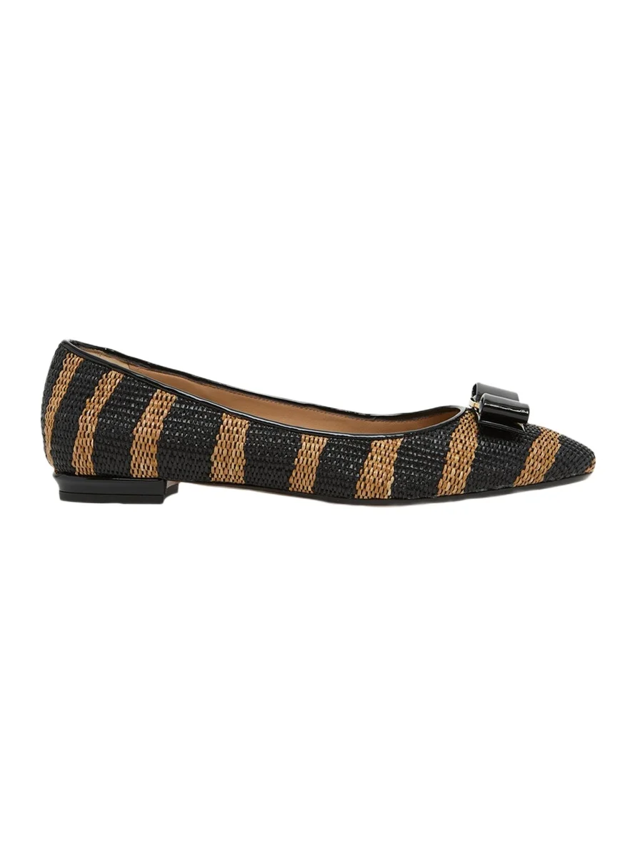 Ferragamo Varina Zebra-Printed Raffia Ballerina Flats