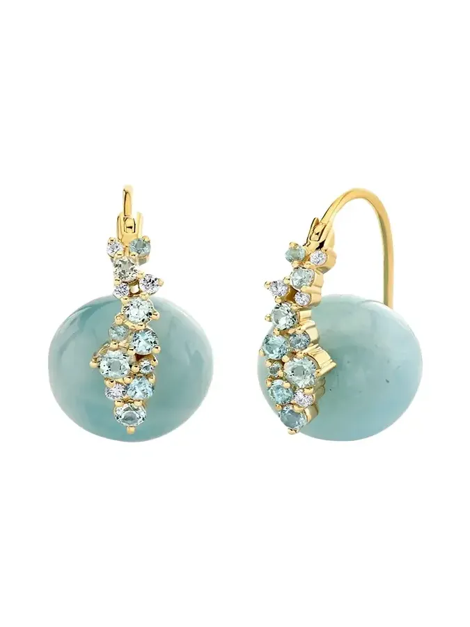 14K Blue Topaz and Aquamarine Bead Earrings, 12mm 14K Blue Topaz and Aquamarine Bead Earrings, 12mm