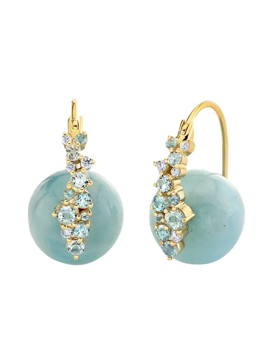 14K Blue Topaz and Aquamarine Bead Earrings, 12mm 14K Blue Topaz and Aquamarine Bead Earrings, 12mm