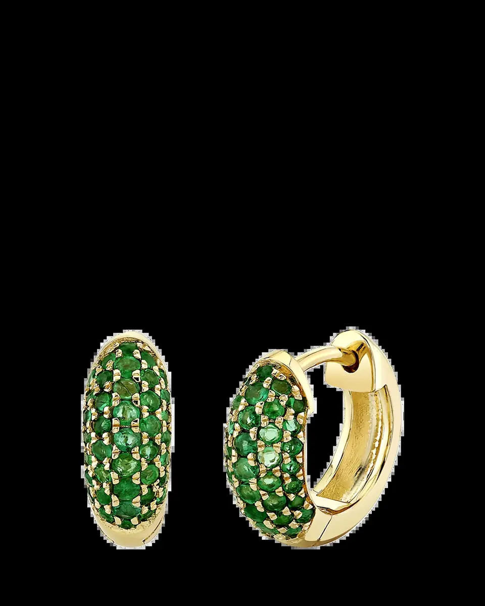 Sydney Evan 14K Emerald Pave Puffy Huggie Hoop Earrings | Thumbnail 2 Sydney Evan 14K Emerald Pave Puffy Huggie Hoop Earrings | Thumbnail 2