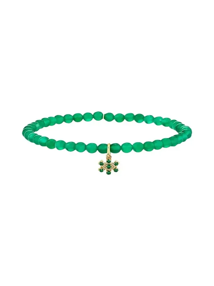 14K Small Marquise Emerald Charm on Green Onyx Bracelet 14K Small Marquise Emerald Charm on Green Onyx Bracelet