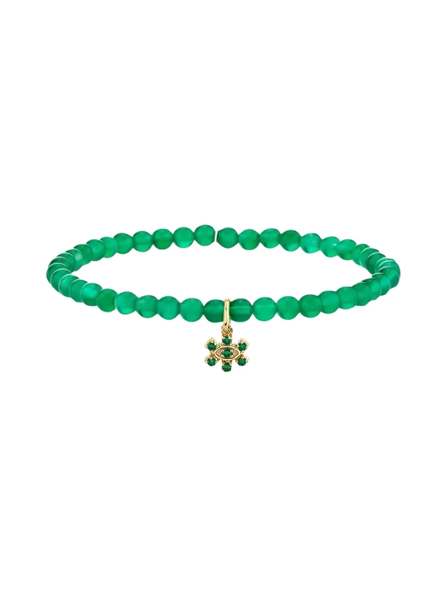 Sydney Evan 14K Small Marquise Emerald Charm on Green Onyx Bracelet