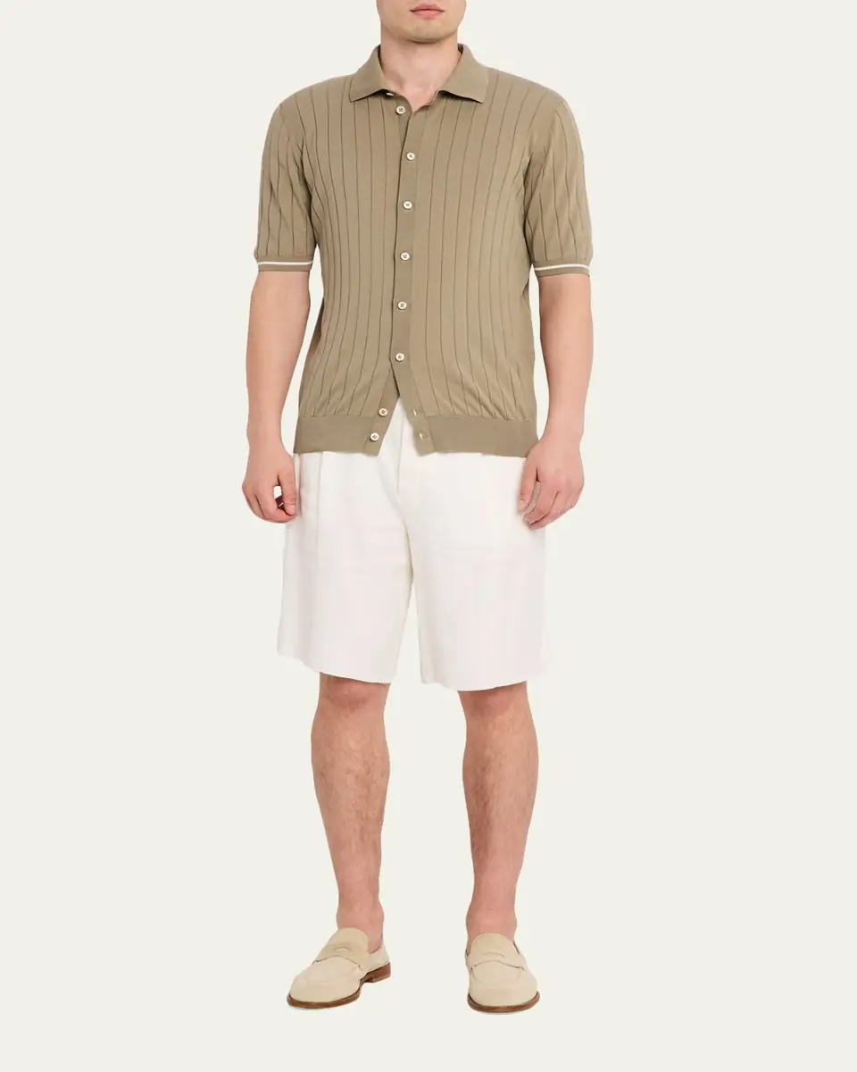 Fioroni Men's Wide Rib Short-Sleeve Button-Down Shirt | Thumbnail 2