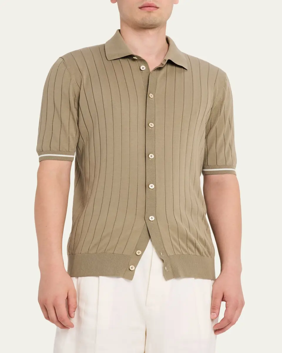 Fioroni Men's Wide Rib Short-Sleeve Button-Down Shirt | Thumbnail 4