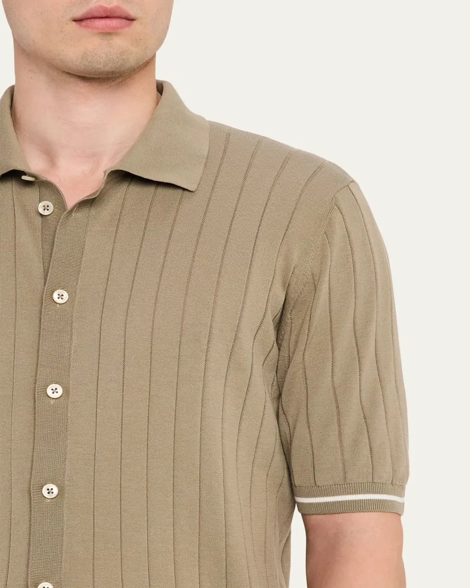Fioroni Men's Wide Rib Short-Sleeve Button-Down Shirt | Thumbnail 5