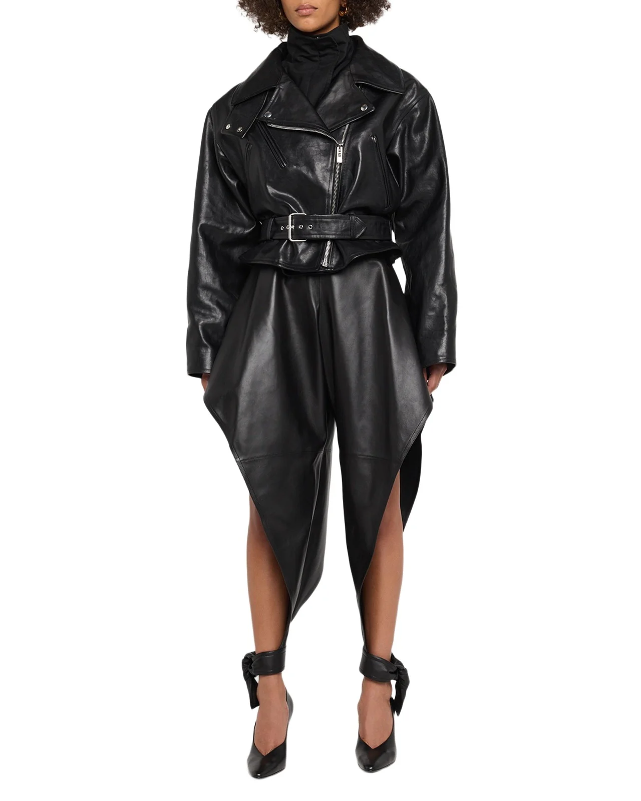 Leather Pointed Ruffle Ankle-Tie Pants Leather Pointed Ruffle Ankle-Tie Pants