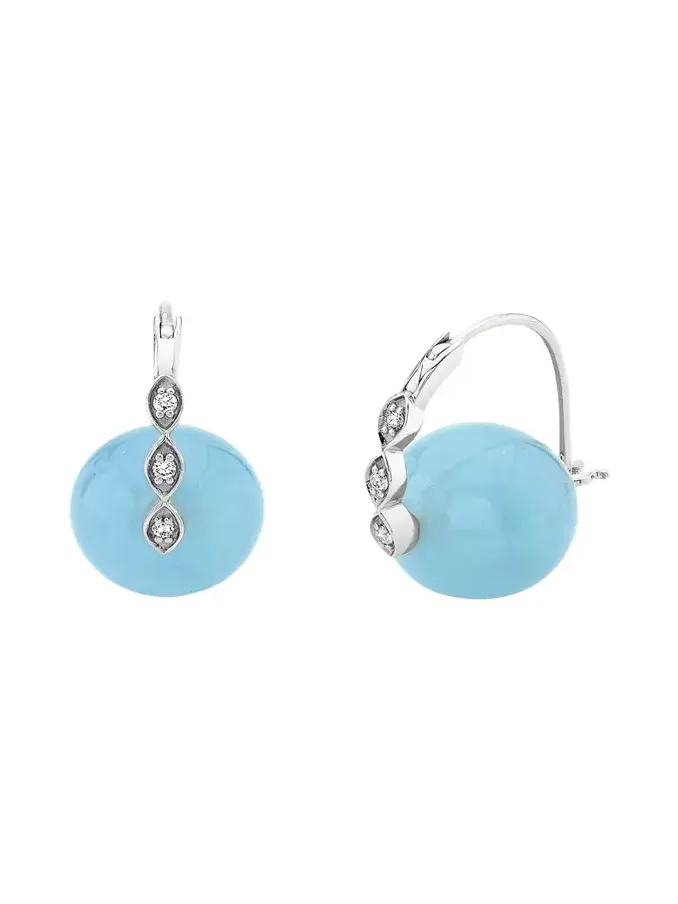 14K White Gold Diamond Marquise Eye on Aquamarine Earrings, 12mm 14K White Gold Diamond Marquise Eye on Aquamarine Earrings, 12mm
