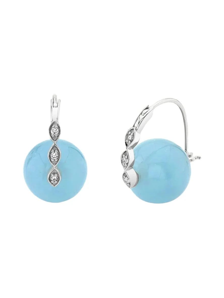 Sydney Evan 14K White Gold Diamond Marquise Eye on Aquamarine Earrings, 12mm