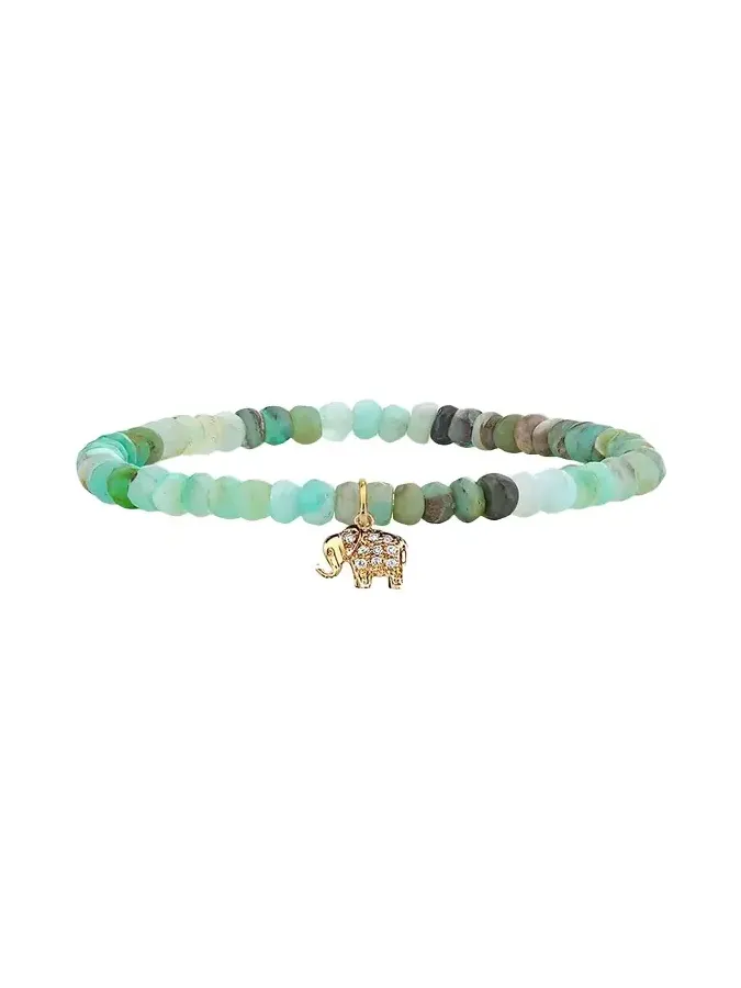 14K Diamond Mini Elephant Charm on Opal Bracelet