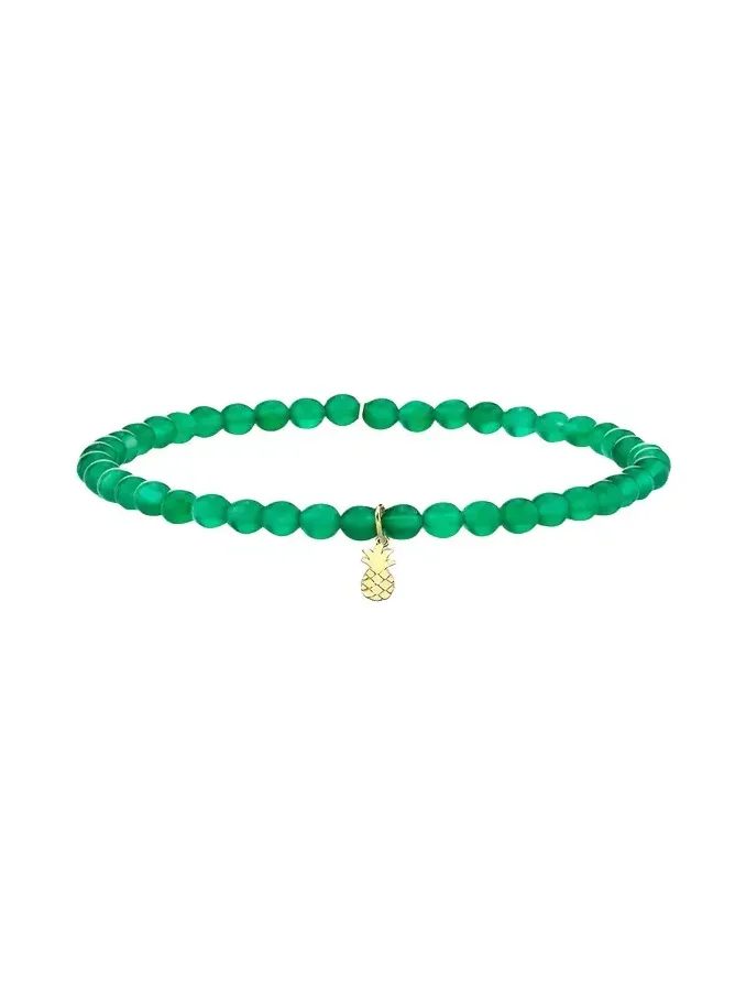 14K Tiny Pure Pineapple on Green Onyx Bracelet 14K Tiny Pure Pineapple on Green Onyx Bracelet
