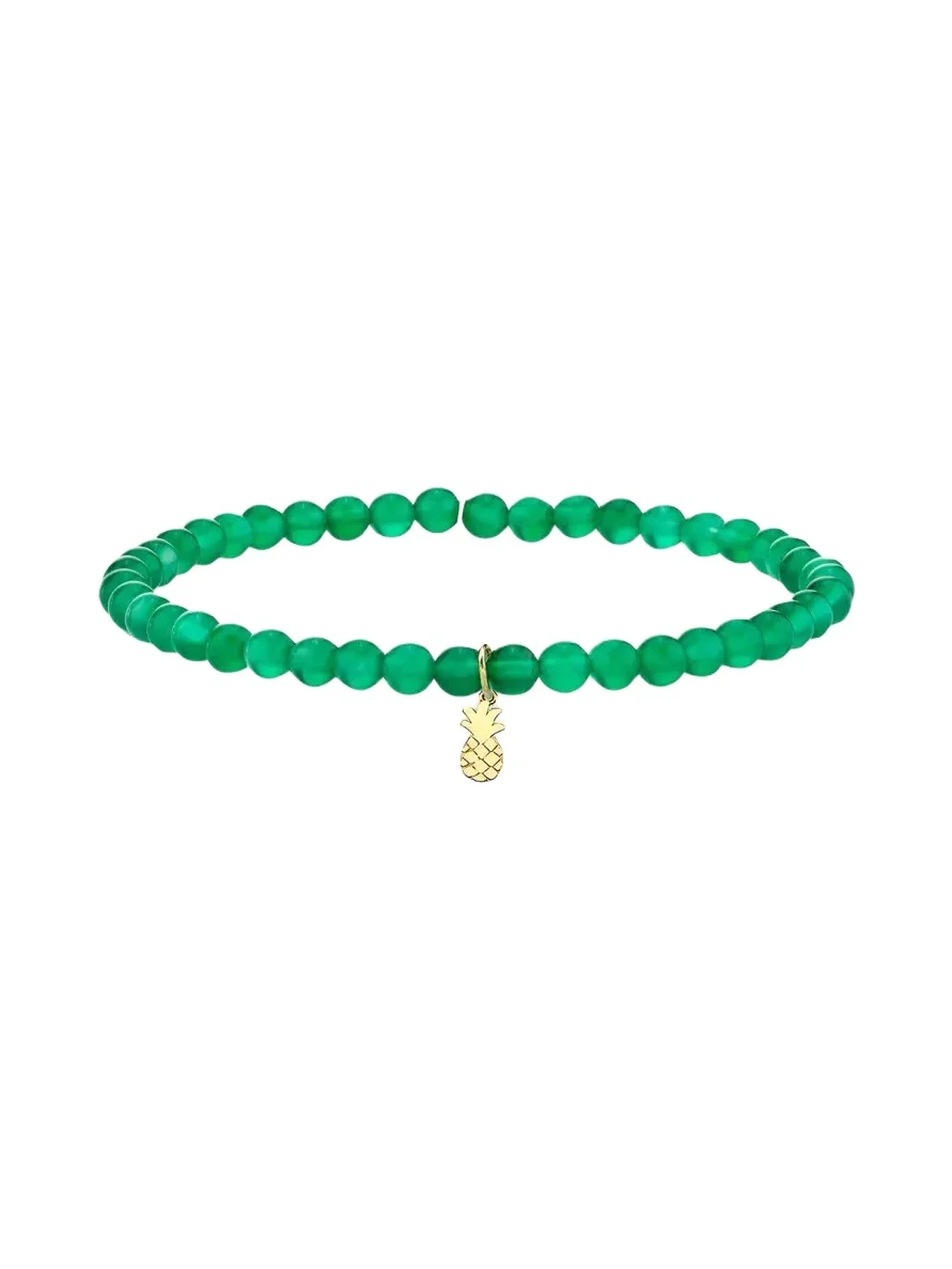 Sydney Evan 14K Tiny Pure Pineapple on Green Onyx Bracelet