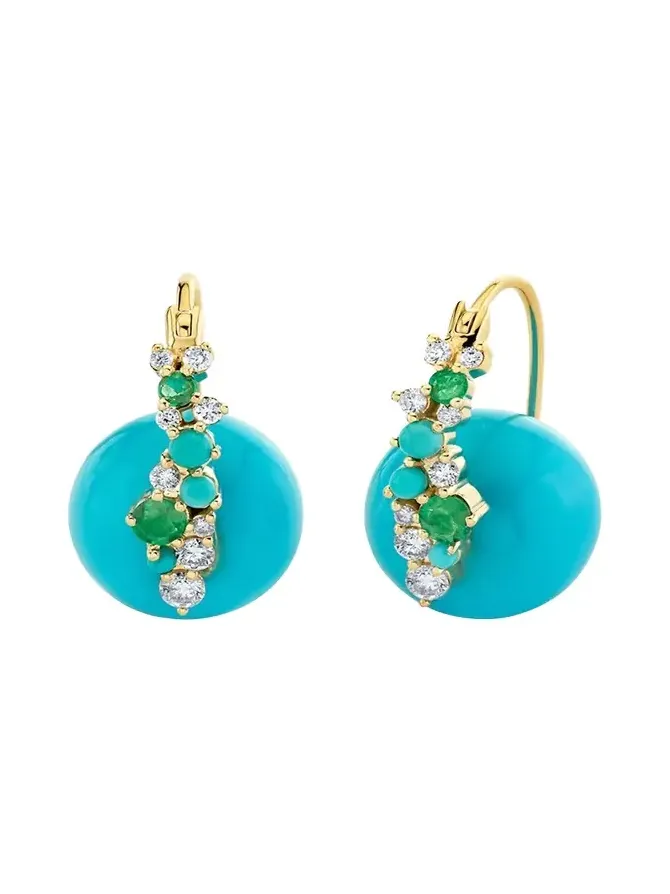 14K Diamonds and Emeralds on Turquoise Bead Earrings