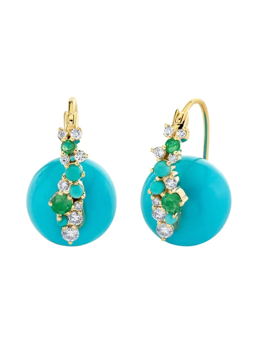 14K Diamonds and Emeralds on Turquoise Bead Earrings 14K Diamonds and Emeralds on Turquoise Bead Earrings