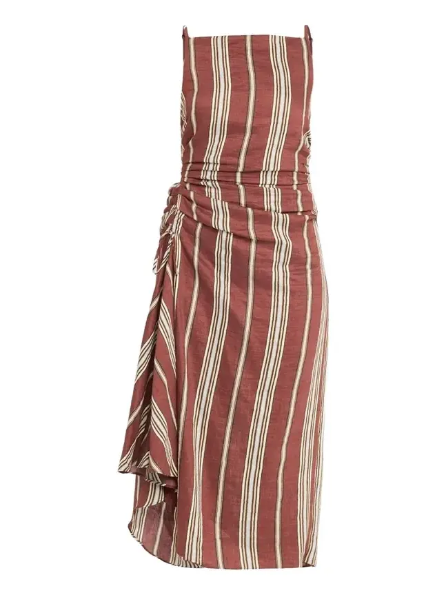 Naomi Draped Stripe Linen Midi Dress