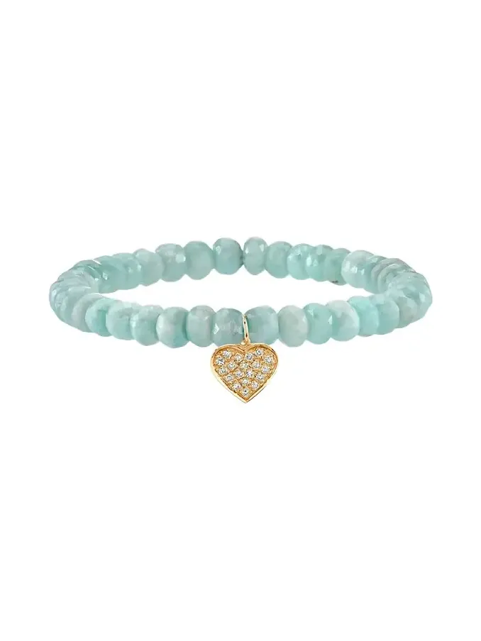 14K Diamond Pave Heart Charm on Amazonite Bracelet 14K Diamond Pave Heart Charm on Amazonite Bracelet