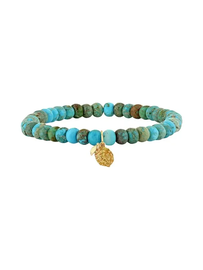 14K Yellow Sapphire Lemon Charm on Turquoise Bracelet 14K Yellow Sapphire Lemon Charm on Turquoise Bracelet
