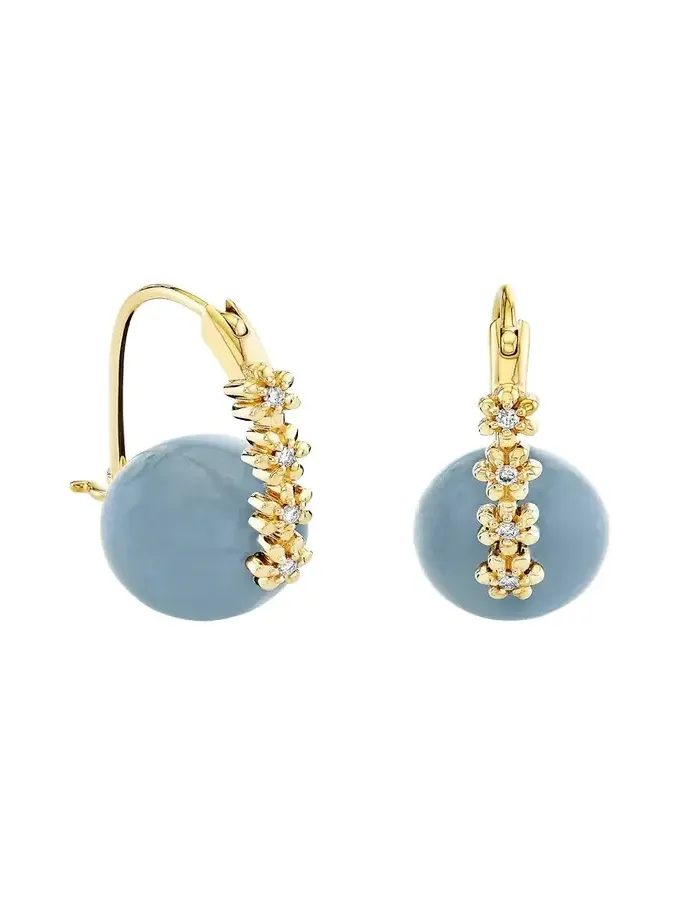 14K Diamond Tiny Daisy on Agate Earrings, 10mm 14K Diamond Tiny Daisy on Agate Earrings, 10mm