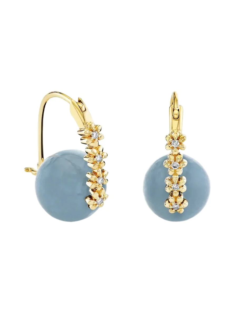 14K Diamond Tiny Daisy on Agate Earrings, 10mm 14K Diamond Tiny Daisy on Agate Earrings, 10mm