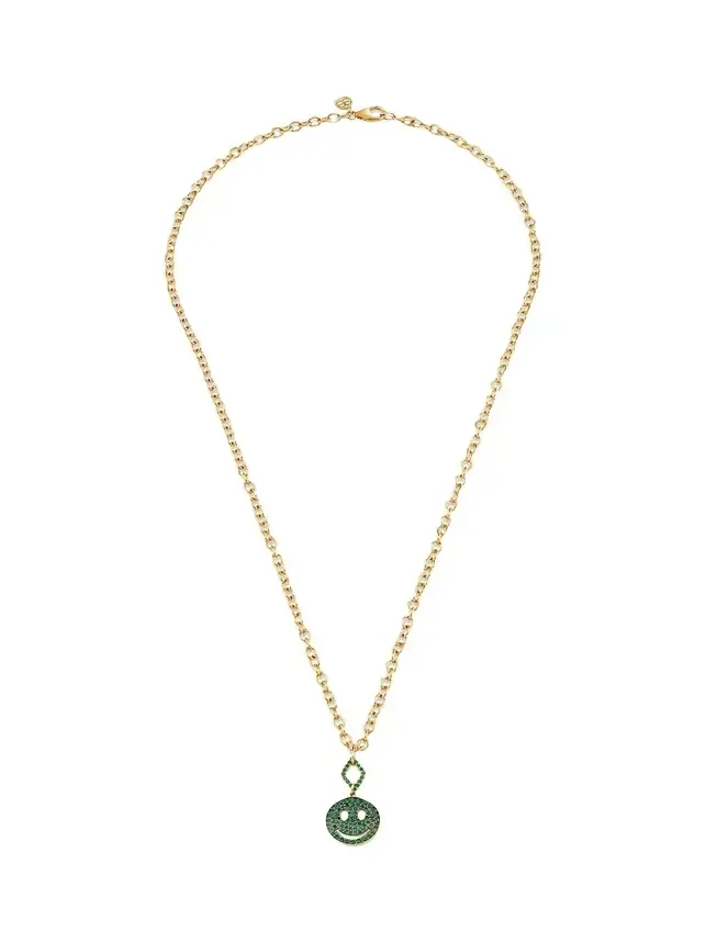 Sydney Evan 14K Yellow Gold Emerald Happy Face Pendant Necklace