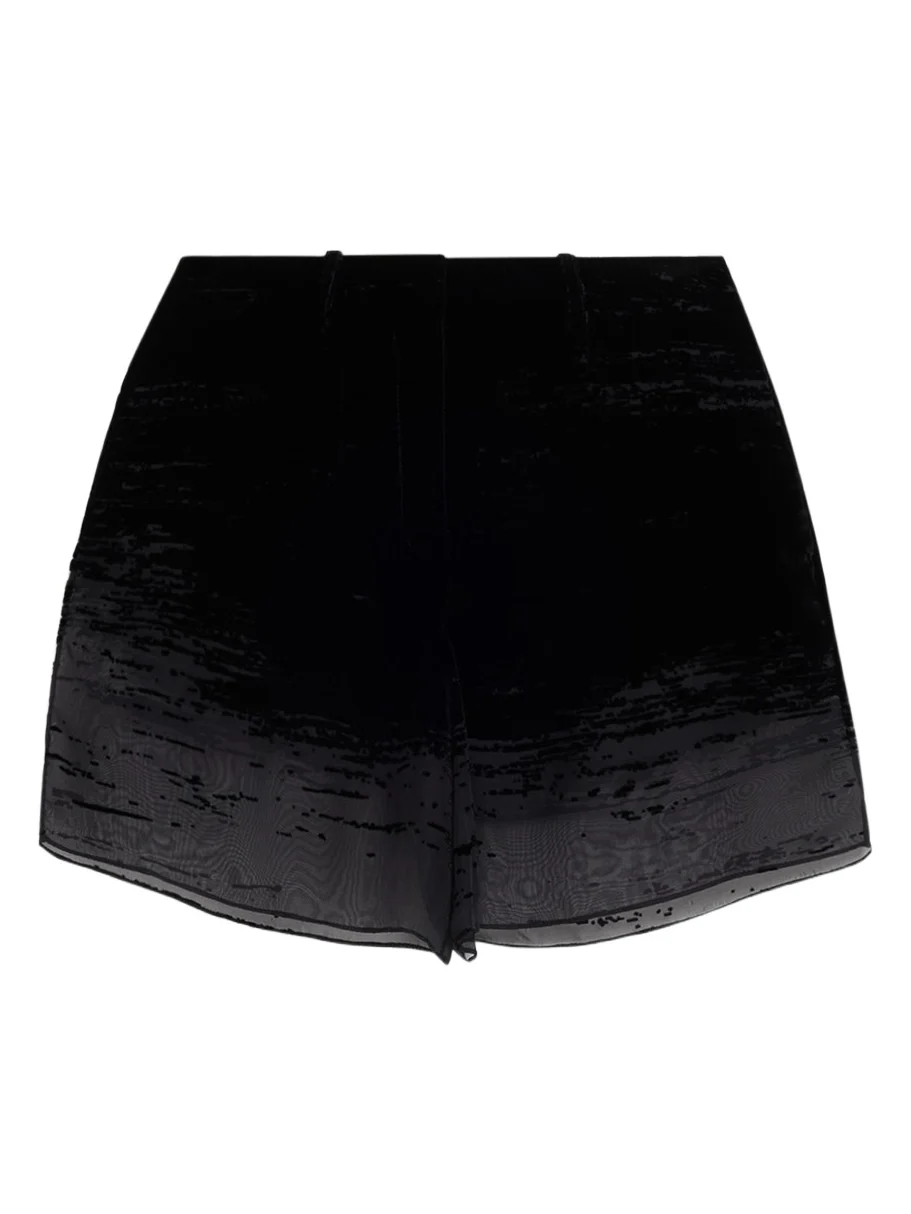 Grace Ling Glitch Devoré Velvet Sheer Chiffon Shorts