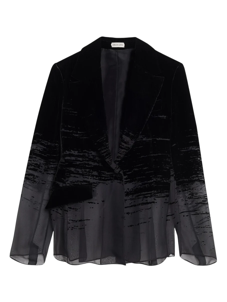 Glitch Devore Velvet Chiffon Tailored Jacket Glitch Devore Velvet Chiffon Tailored Jacket