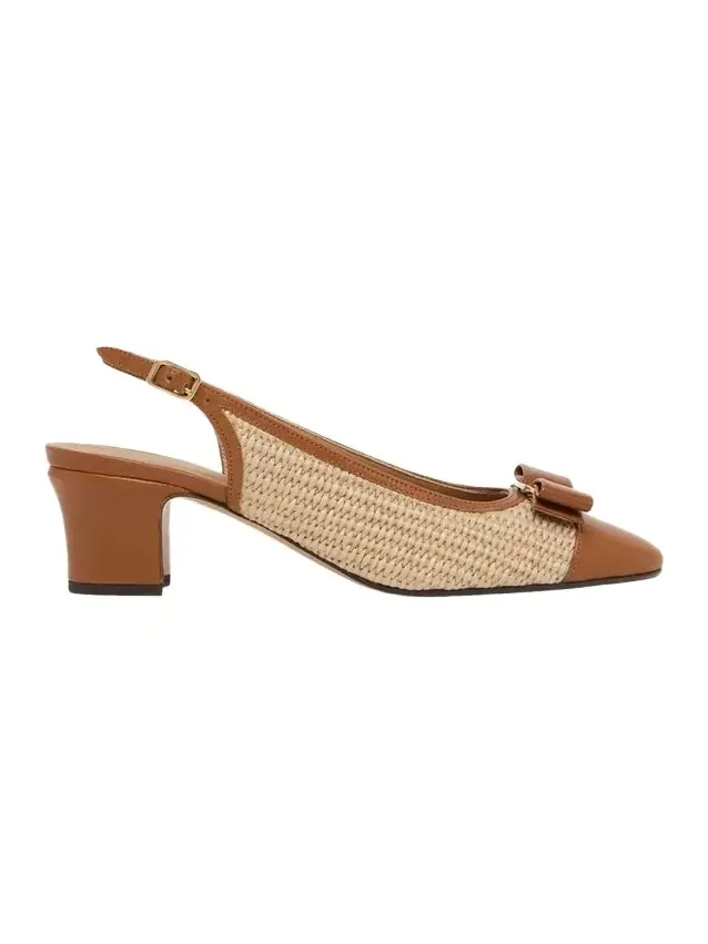 55mm Vetty Raffia and Leather Slingback Pumps 55mm Vetty Raffia and Leather Slingback Pumps