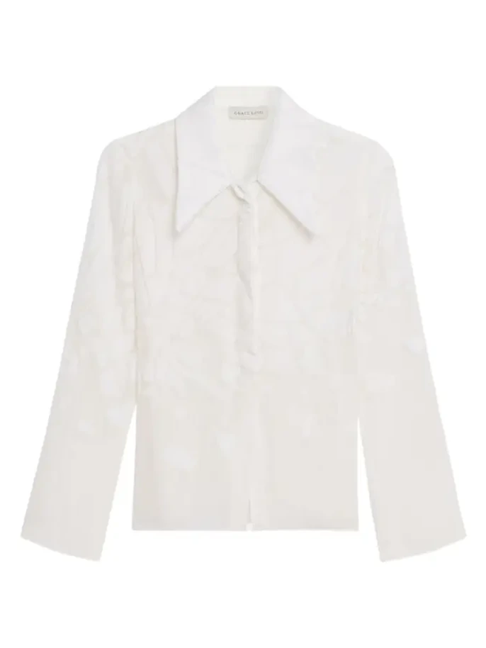 Cracked Velvet Devore Chiffon Button-Down Shirt