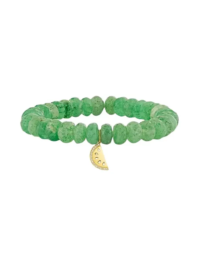 14K Diamond Watermelon Charm on Green Quartz Bracelet 14K Diamond Watermelon Charm on Green Quartz Bracelet