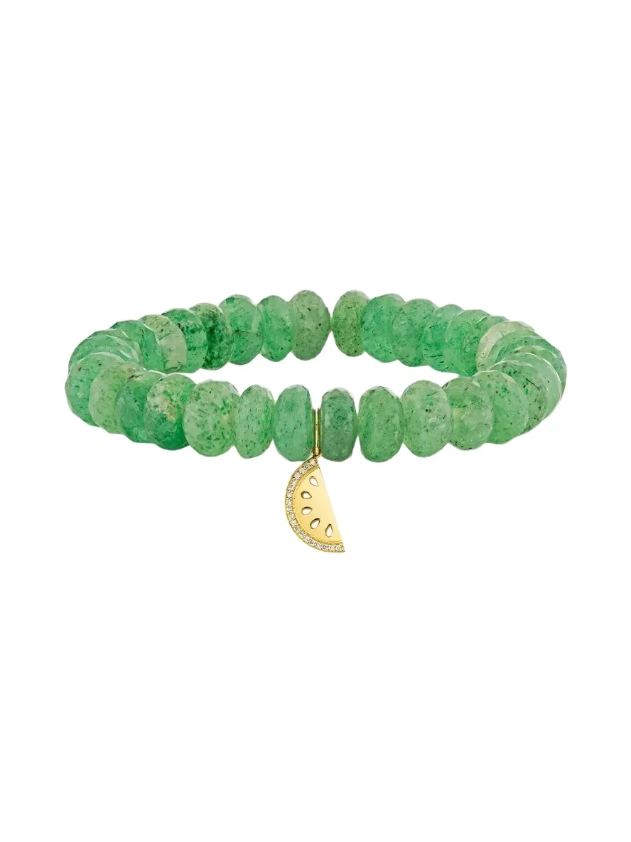 Sydney Evan 14K Diamond Watermelon Charm on Green Quartz Bracelet