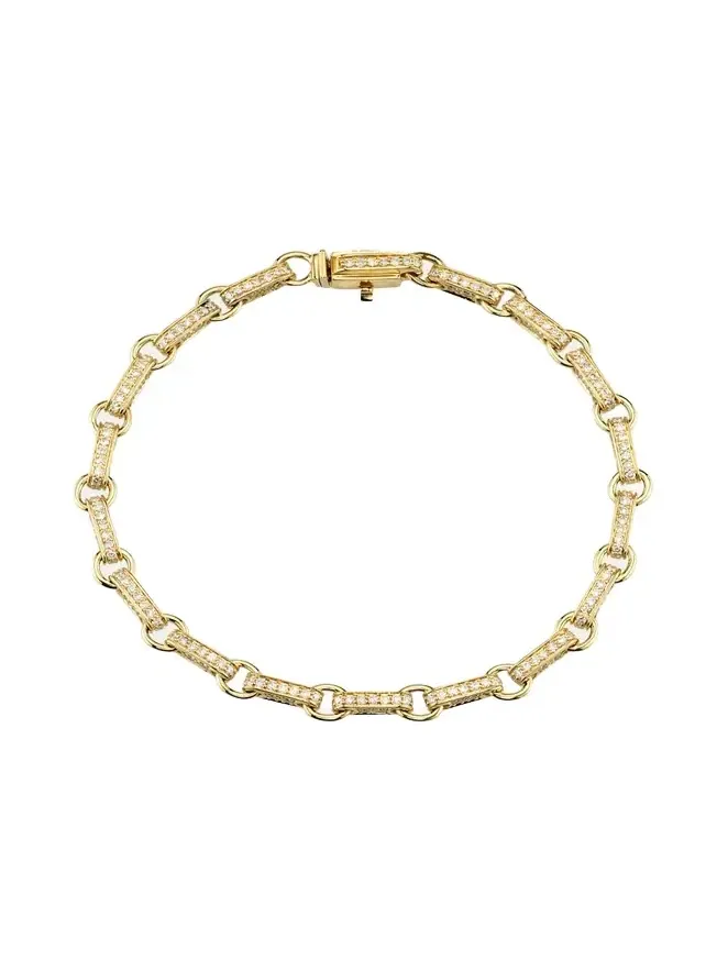 14K Round and Rectangular Diamond Link Bracelet