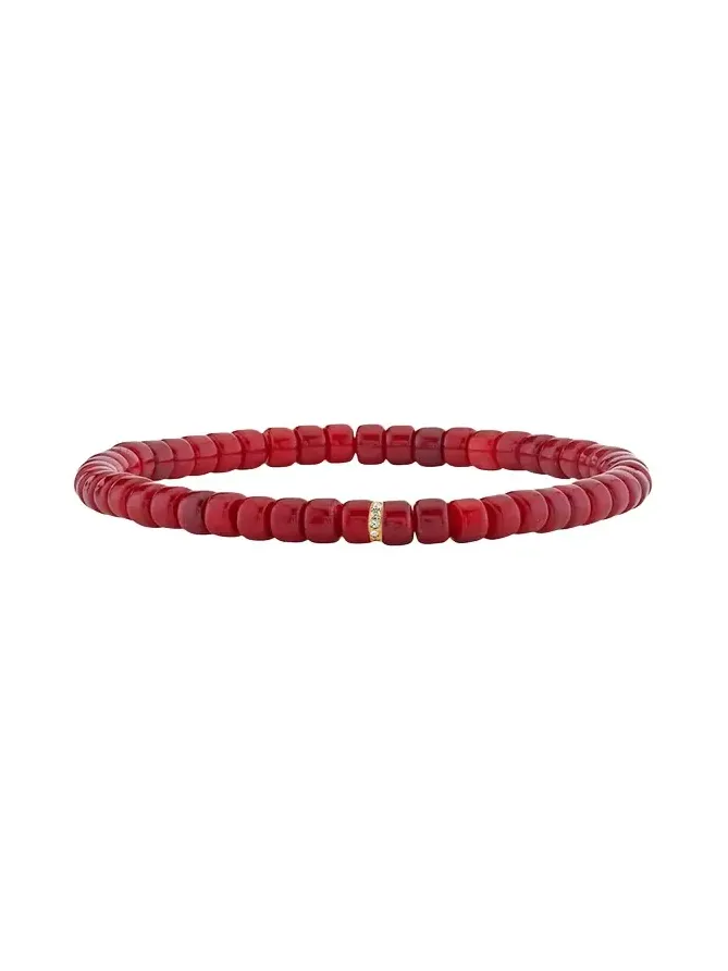 4mm Red Heishi Bead and Diamond Rondelle Stretch Bracelet 4mm Red Heishi Bead and Diamond Rondelle Stretch Bracelet