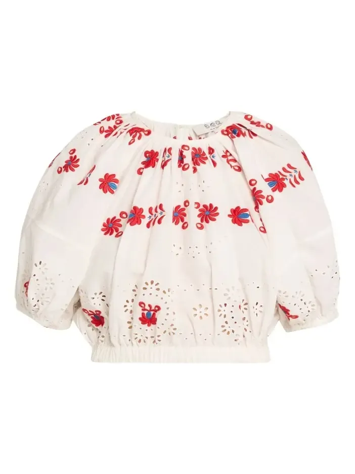 Catharina Embroidered Bubble Crop Top Catharina Embroidered Bubble Crop Top