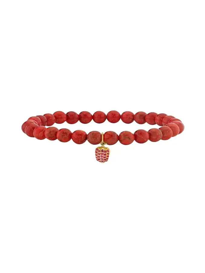 14K Ruby Bell Pepper on Red Coral Stretch Bracelet