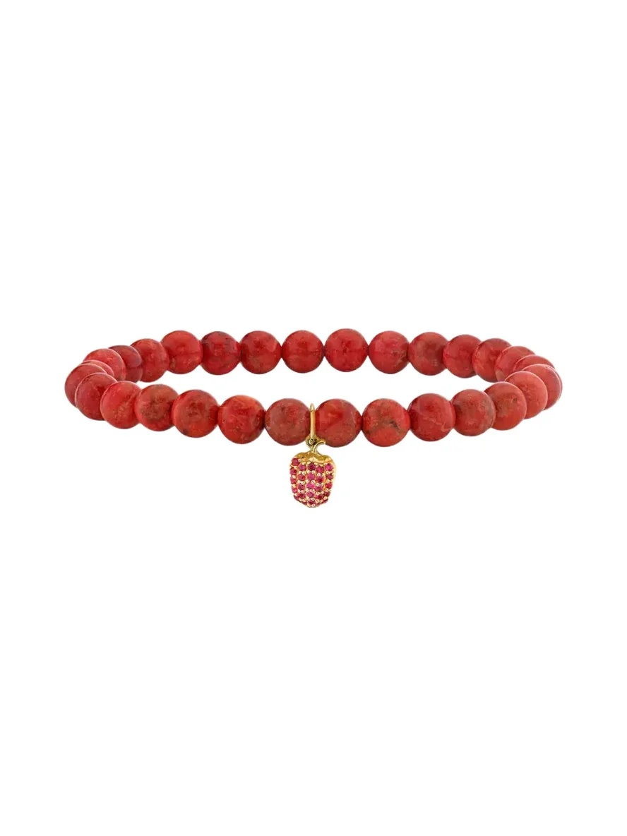 Sydney Evan 14K Ruby Bell Pepper on Red Coral Stretch Bracelet