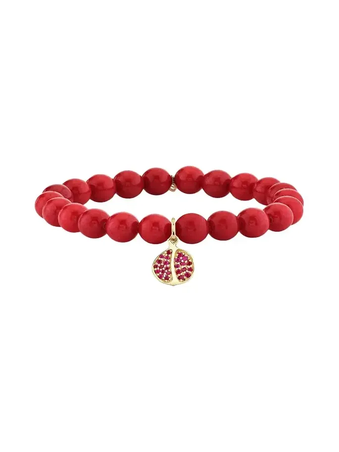 14K Ruby Pomegranate on Red Jade Beaded Stretch Bracelet 14K Ruby Pomegranate on Red Jade Beaded Stretch Bracelet