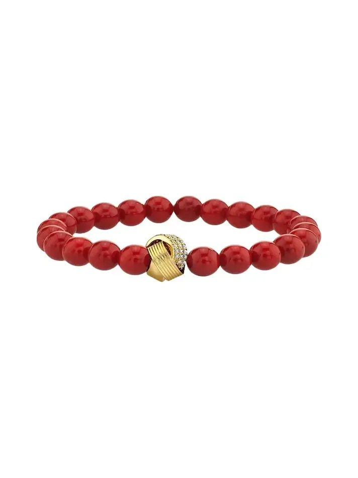 14K Diamond Tri-Linked Rondelle on Red Jade Stretch Bracelet 14K Diamond Tri-Linked Rondelle on Red Jade Stretch Bracelet